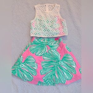 Lilly Pulitzer Girls sz 14- 2pc eyelet embroidered top and skirt set